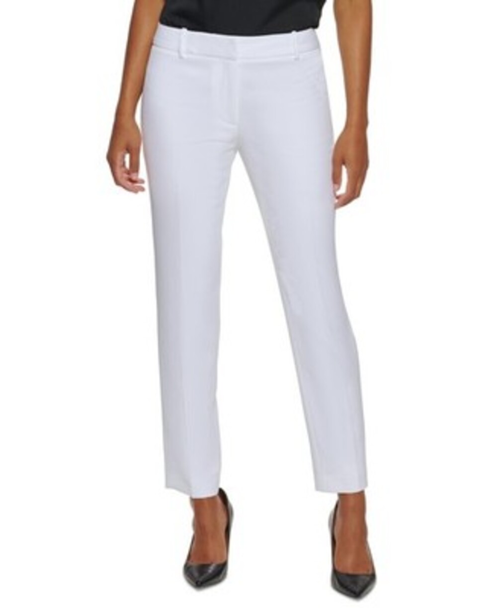 Calvin Klein Petites Slim Fit Office Ankle Pants 4P White Hook And Bar Closure